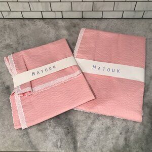Matouk Twin Blanket Cover + Standard Sham Plisse Style 026 Pink Lace Made USA